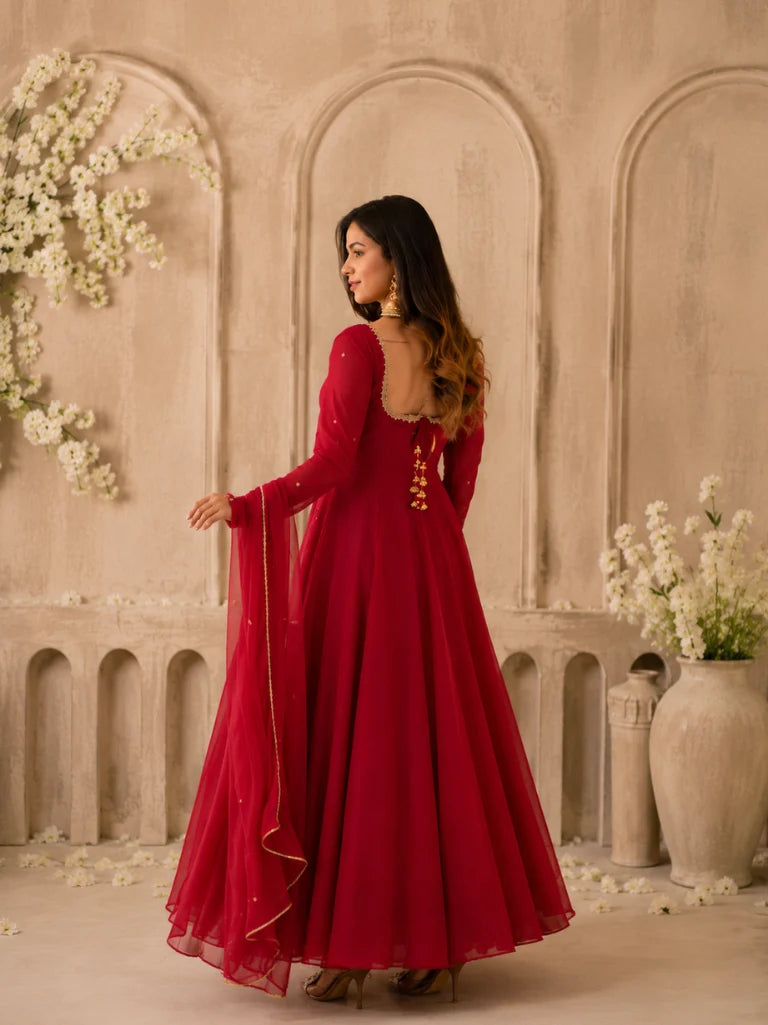 Maroon Embellished Anarkali Suit Set with Dupatta