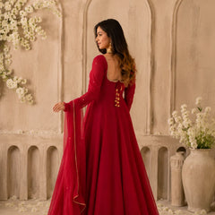 Maroon Embellished Anarkali Suit Set with Dupatta