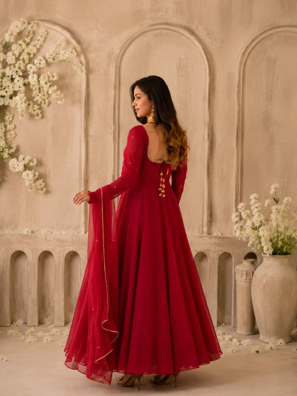 Maroon Embellished Anarkali Suit Set with Dupatta