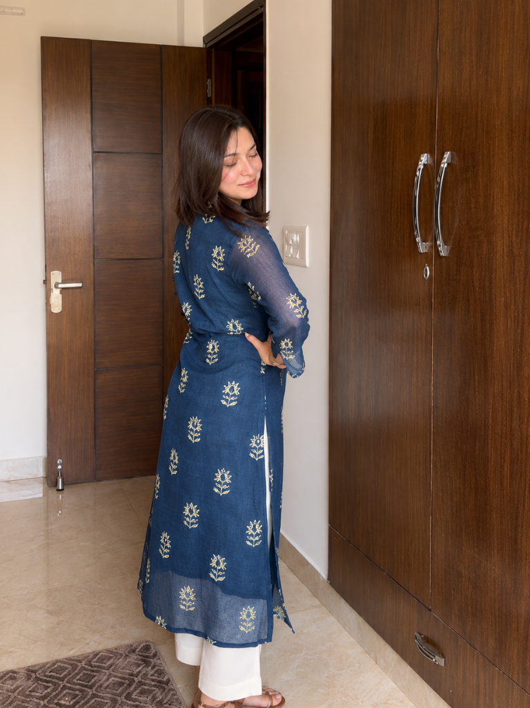 Indigo Floral Printed Kurta