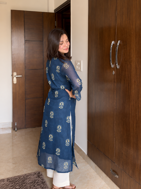 Indigo Floral Printed Kurta Set