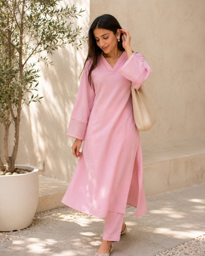 Pink Long Straight Kurta Set