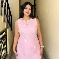 Blush Pink Embroidered Cotton Kurta & Straight Pant Co-Ord Set