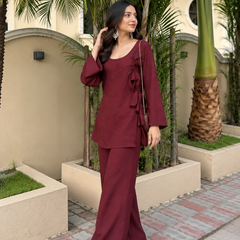 Maroon Rayon Relaxed Co-Ord Set with Wide-Leg Pants(KPMAROONSUVIRA)