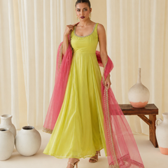 Lime Green Embellished Anarkali Suit Set for Women (KPDGREENMASTANI)