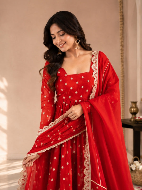 Red Anarkali Kurta Set