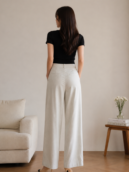 Stylum Women’s off white Wide Leg Trousers (PTBEIGEPATODI)