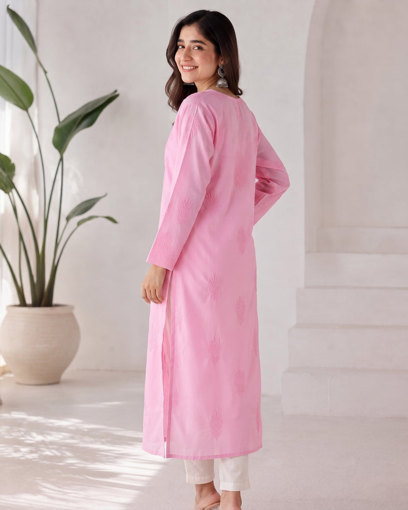 Pink Straight Embroidered Kurta