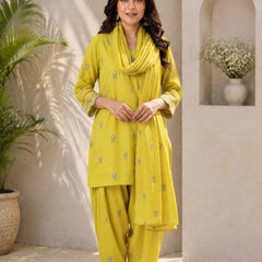 Mustard Embroidered Kurta Set