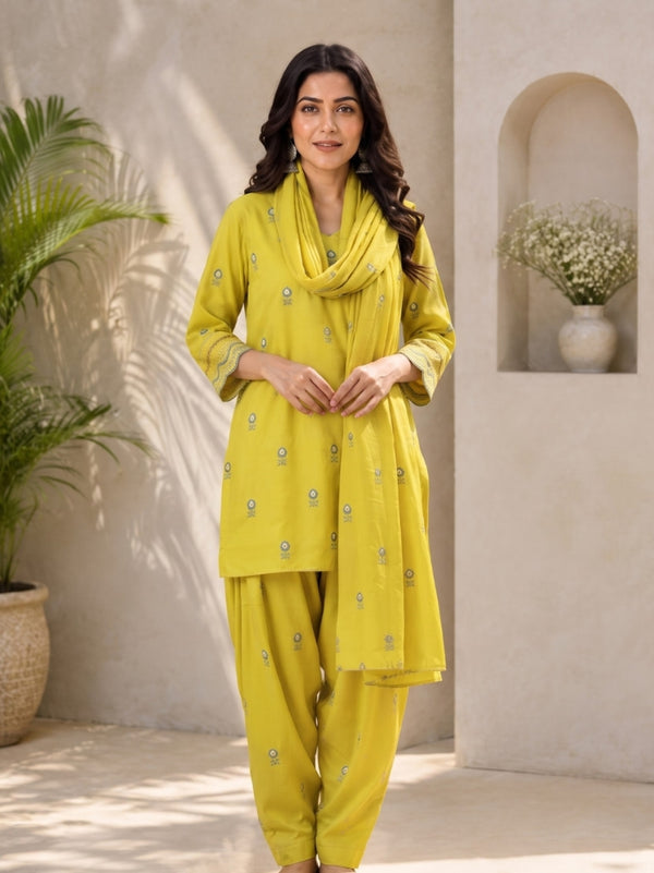 Mustard Embroidered Kurta Set