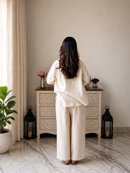 Stylum Women's White Solid Crepe Co-Ord Set (CSOFFWHITESIDAN)