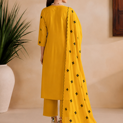 Mustard Yellow Embroidered Kurta Pant Set with Dupatta