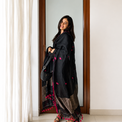 Midnight Bloom Black Chanderi Suit Set with Dupatta