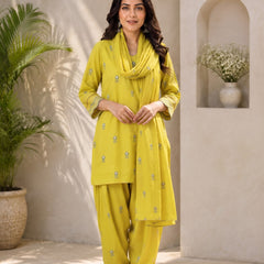 Mustard Embroidered Kurta Set