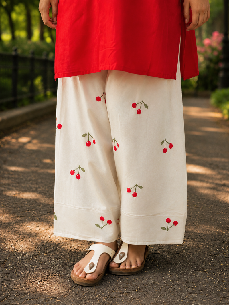 Beautiful Cotton Flex Kurti with Farsi Salvar with Embroidery Work