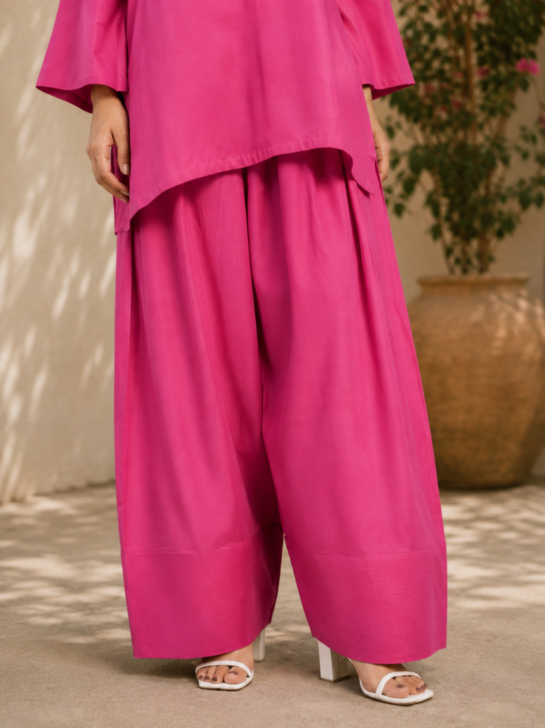 Fuchsia Pink Solid Co-Ord Set for Women