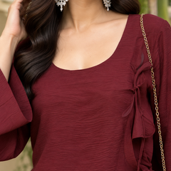Maroon Rayon Relaxed Co-Ord Set with Wide-Leg Pants(KPMAROONSUVIRA)