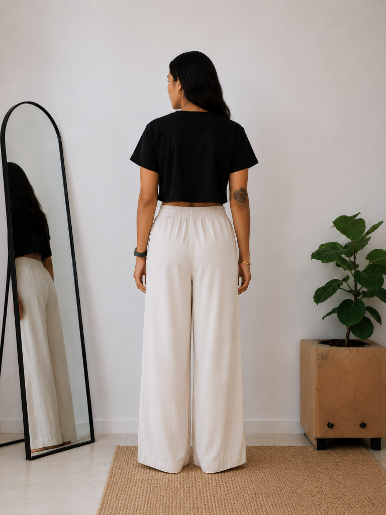 Women's Wide Leg Palazzo Pants - Cream