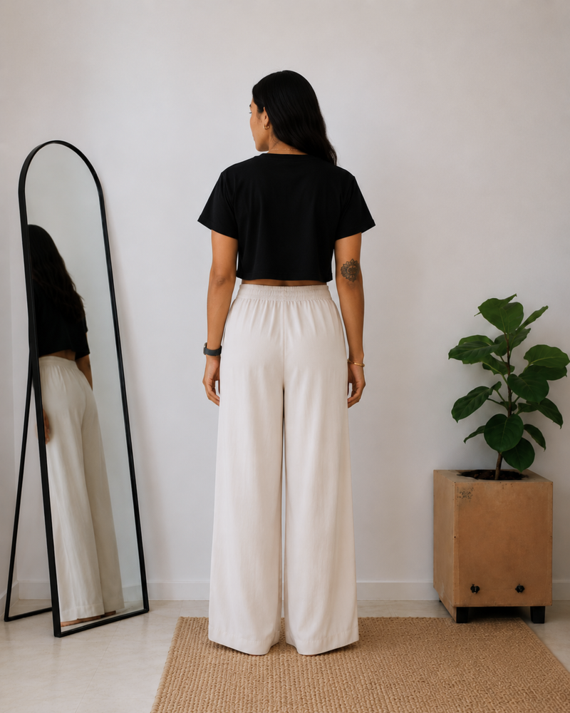 Women’s Off White Wide Leg Palazzo Pants