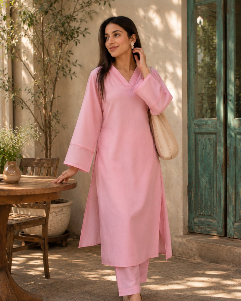 Pink Long Straight Kurta Set