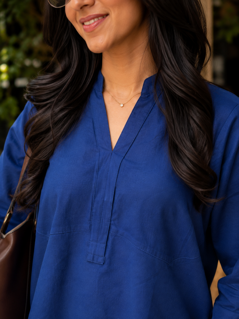 Navy Blue Solid Cotton Co-Ord Set for Women