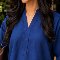 Navy Blue Solid Cotton Co-Ord Set for Women