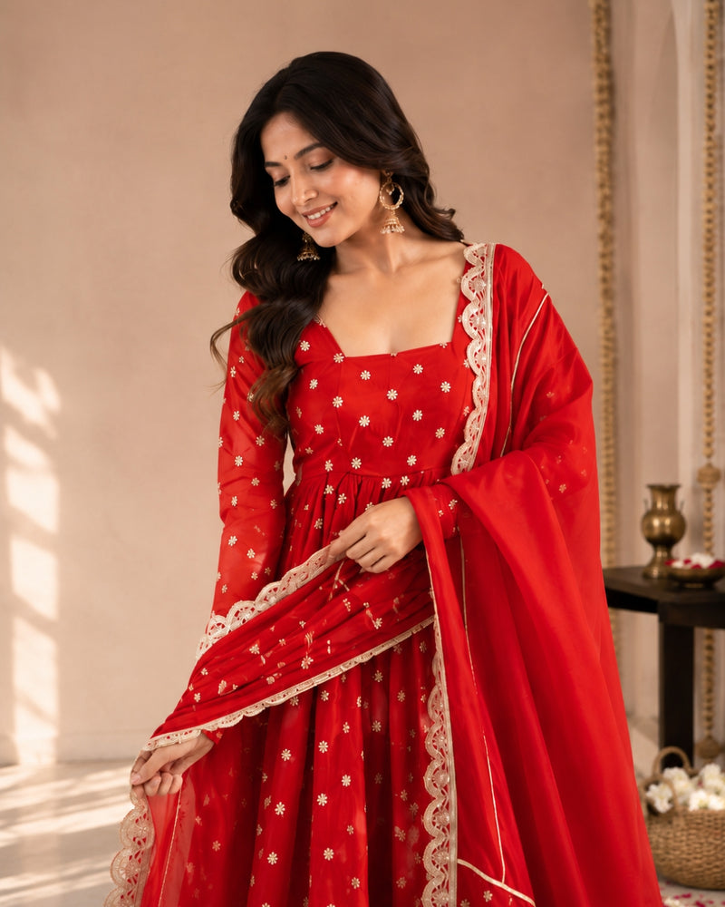 Red Anarkali Kurta Set