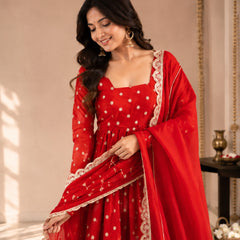 Red Anarkali Kurta Set
