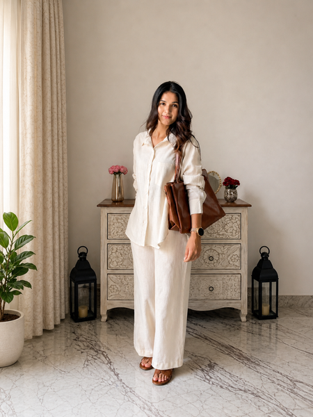 Stylum Women's White Solid Crepe Co-Ord Set (CSOFFWHITESIDAN)