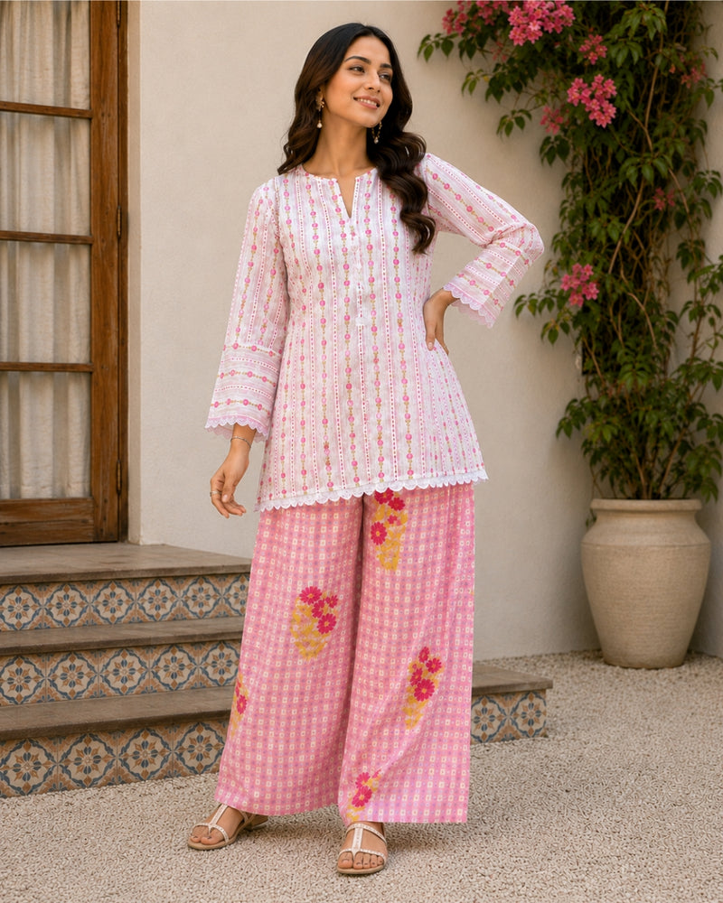 Pink Floral Printed Kurta Set