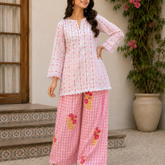 Pink Floral Printed Kurta Set
