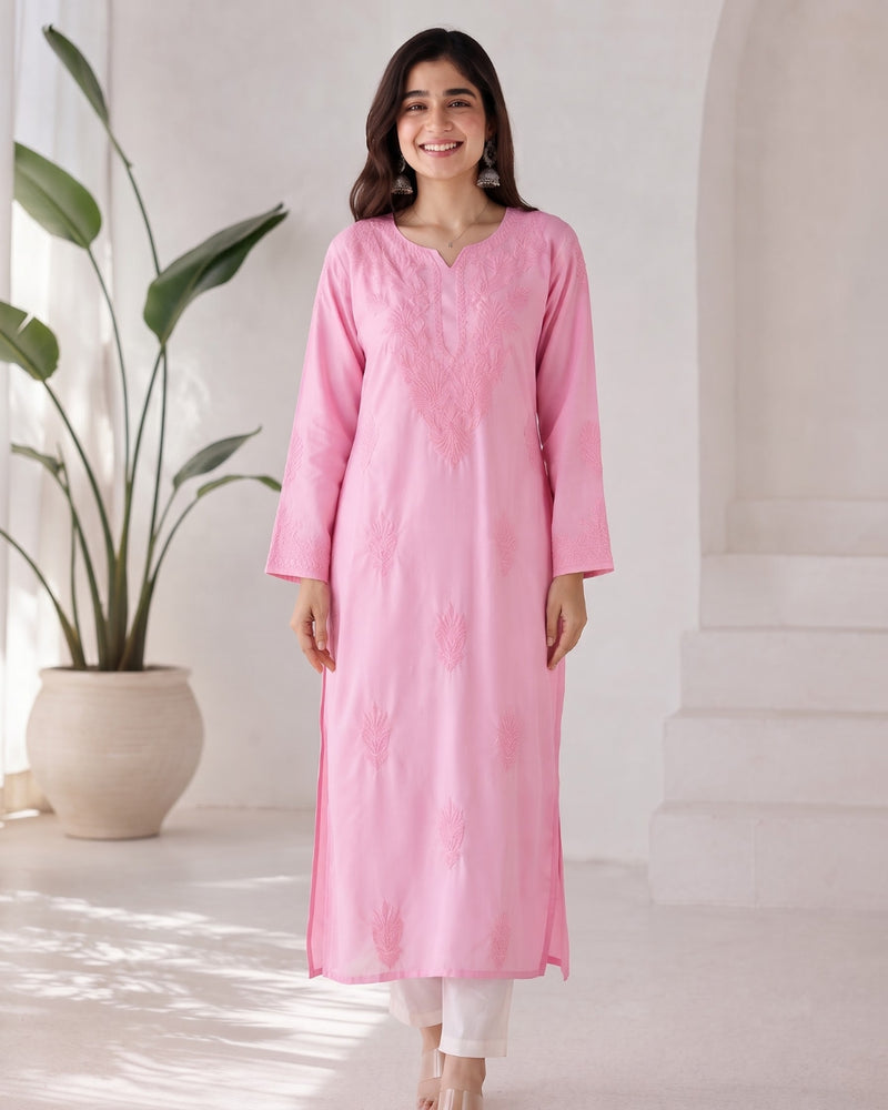 Pink Straight Embroidered Kurta