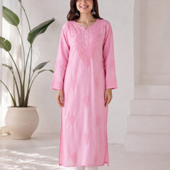 Pink Straight Embroidered Kurta