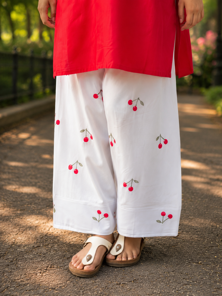 Beautiful Cotton Flex Kurti with Farsi Salvar with Embroidery Work