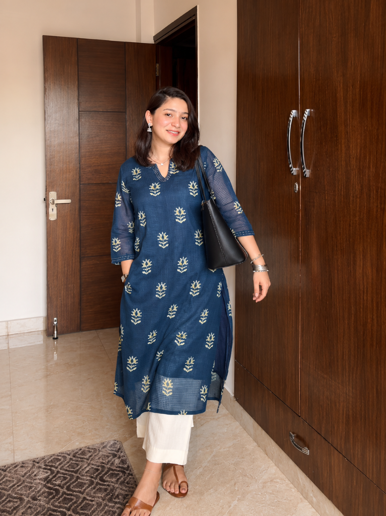 Indigo Floral Printed Kurta