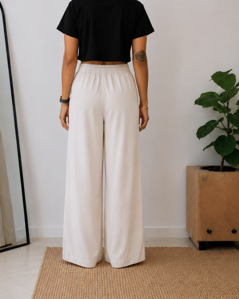 Women’s Off White Wide Leg Palazzo Pants