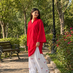 Beautiful Cotton Flex Kurti with Farsi Salvar with Embroidery Work