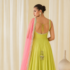 Lime Green Embellished Anarkali Suit Set for Women (KPDGREENMASTANI)