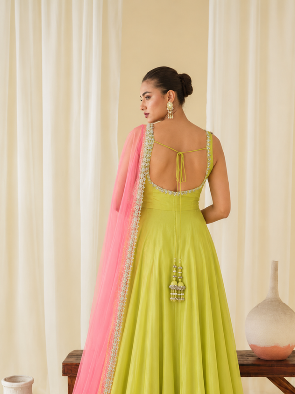 Lime Green Embellished Anarkali Suit Set for Women (KPDGREENMASTANI)