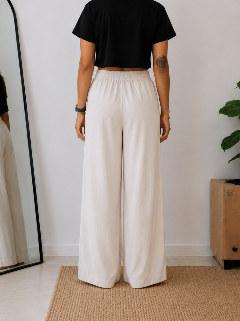 Women's Wide Leg Palazzo Pants - Cream