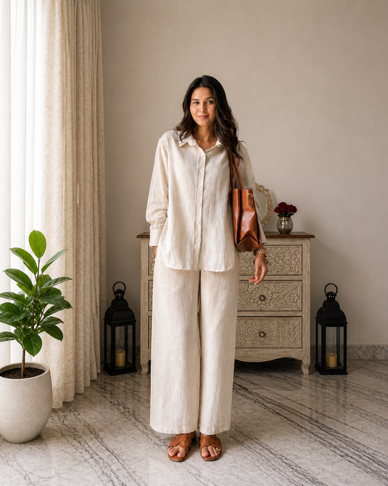 STYLUM WOMEN ELEGANCE IN NEUTRAL LINEN CORD SET