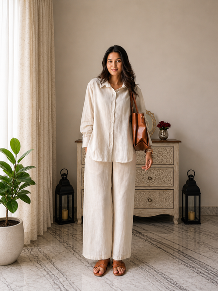 Stylum Women's White Solid Crepe Co-Ord Set (CSOFFWHITESIDAN)