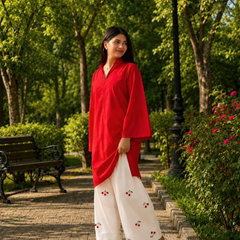 Beautiful Cotton Flex Kurti with Farsi Salvar with Embroidery Work