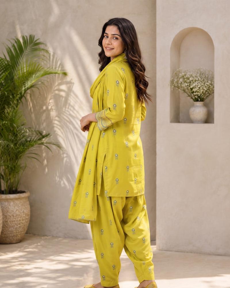 Mustard Embroidered Kurta Set