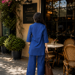 Navy Blue Solid Cotton Co-Ord Set for Women