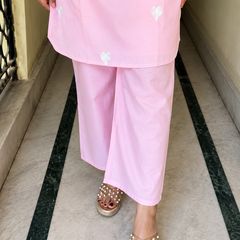 Blush Pink Embroidered Cotton Kurta & Straight Pant Co-Ord Set