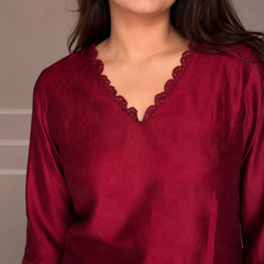 Stylum Women's Embroidered Kurta Set with Sheer Lace Dupatta