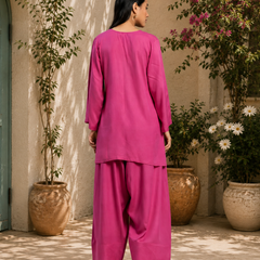 Fuchsia Pink Solid Co-Ord Set for Women