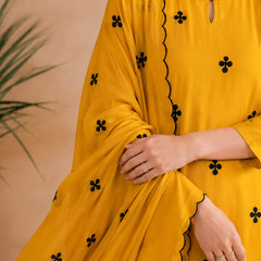 Mustard Yellow Embroidered Kurta Pant Set with Dupatta