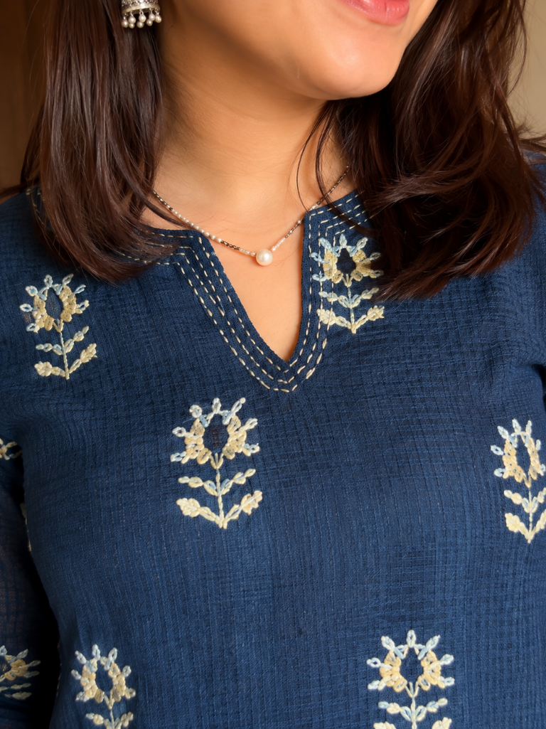 Indigo Floral Printed Kurta